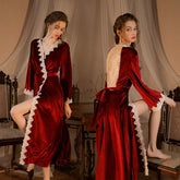 Hollow Lace Gold Velvet Bridal Nightgown