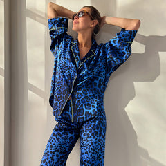 Fashion Leopard Print Pajamas Suit Women