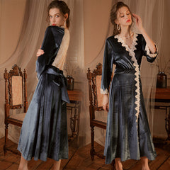 Hollow Lace Gold Velvet Bridal Nightgown