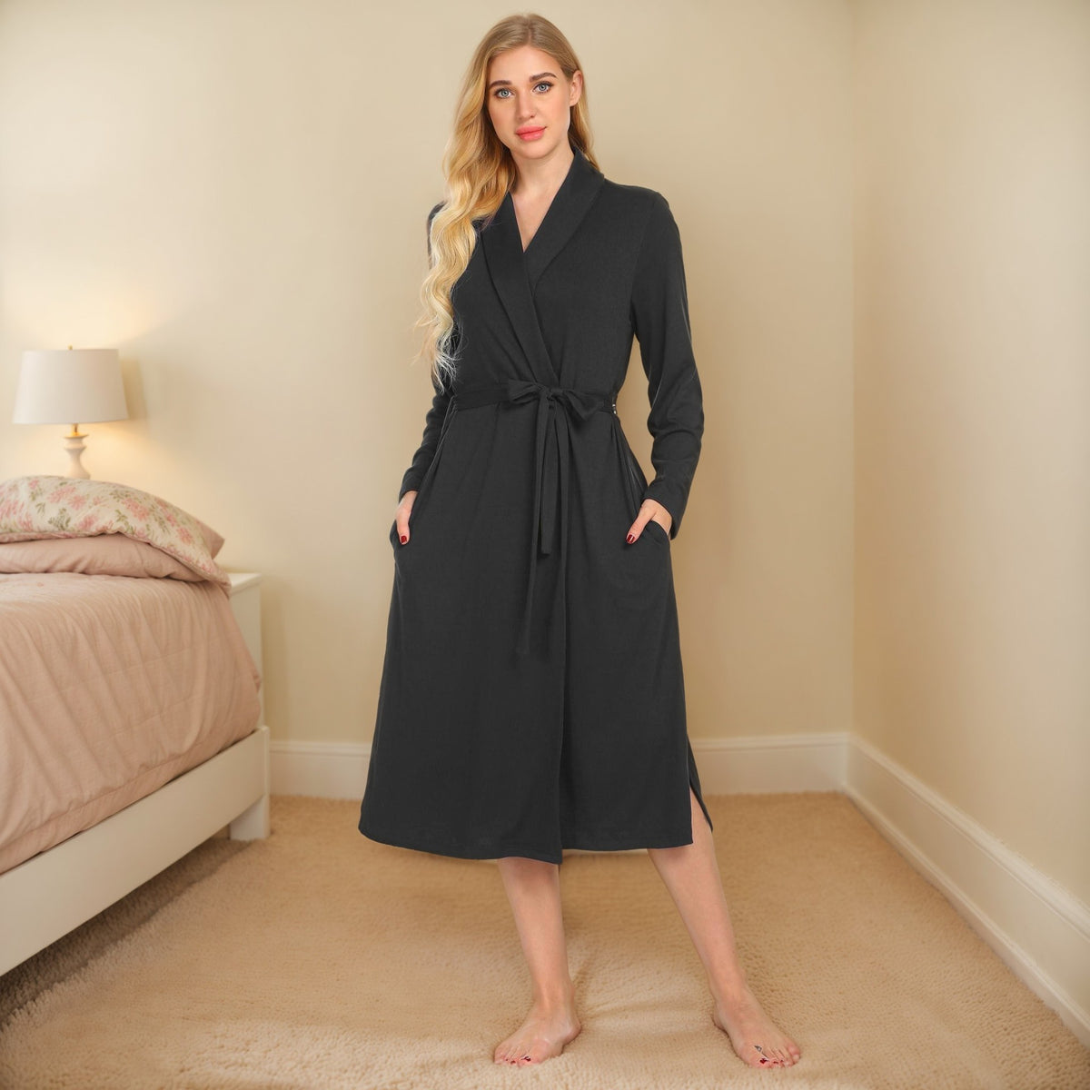 Milk Silk Pocket Bathrobe Pajamas Women