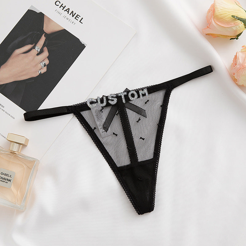 Lace Mesh Rhinestone Alphabet Thongs
