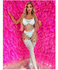 Hot Rhinestone Mesh Hollow One-Piece Lingerie